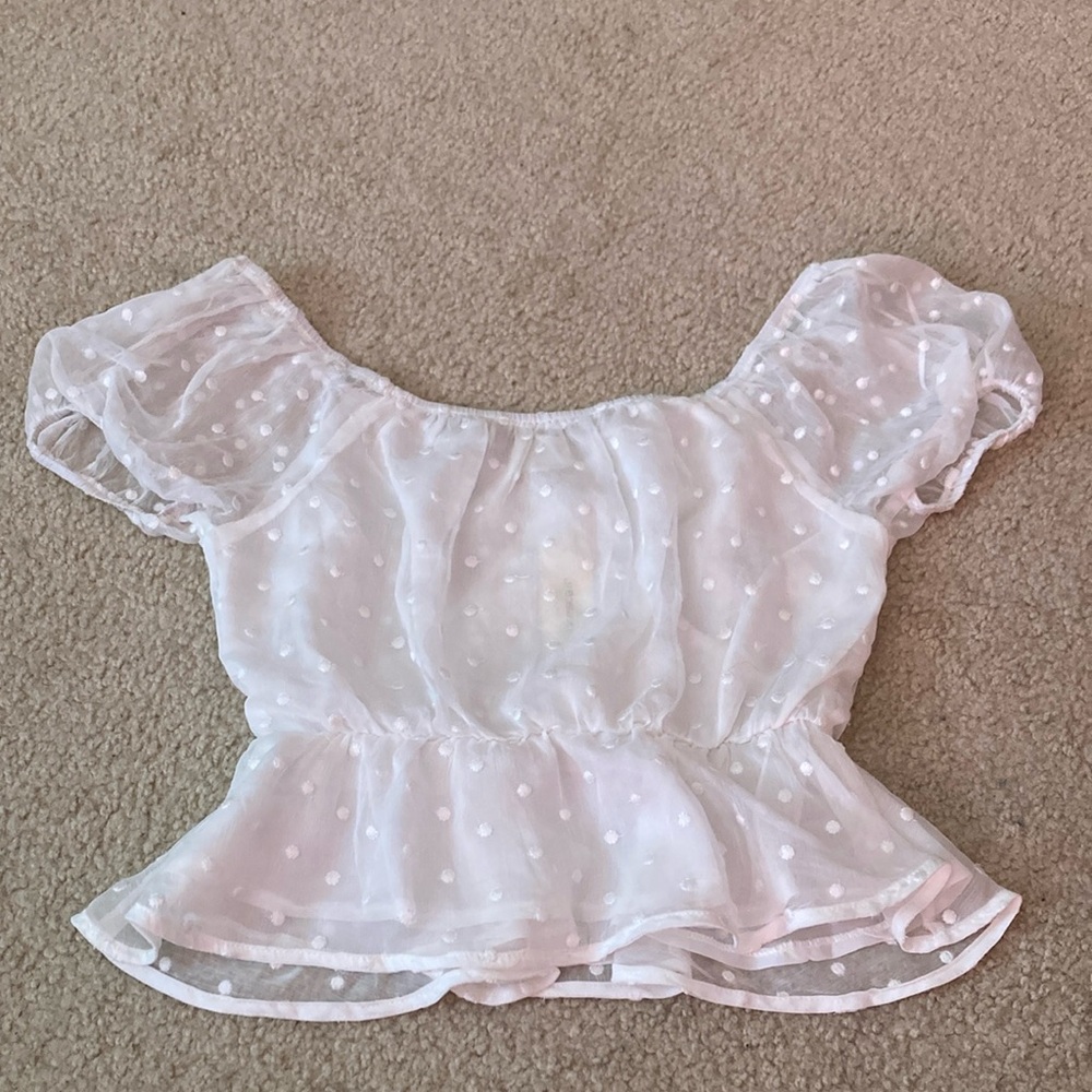 White Wrap Ruffled Peplum Blouse Short Sleeve - Picture 3 of 4